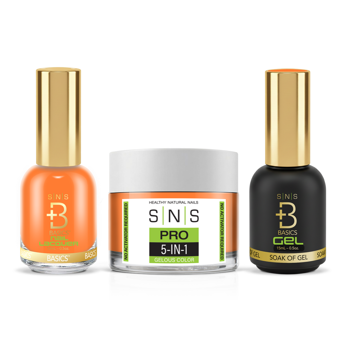 SNS 3-in-1 Set #016 Coral: dip powder jar, GelStar gel polish and nail lacquer bottles, Green Book Collection