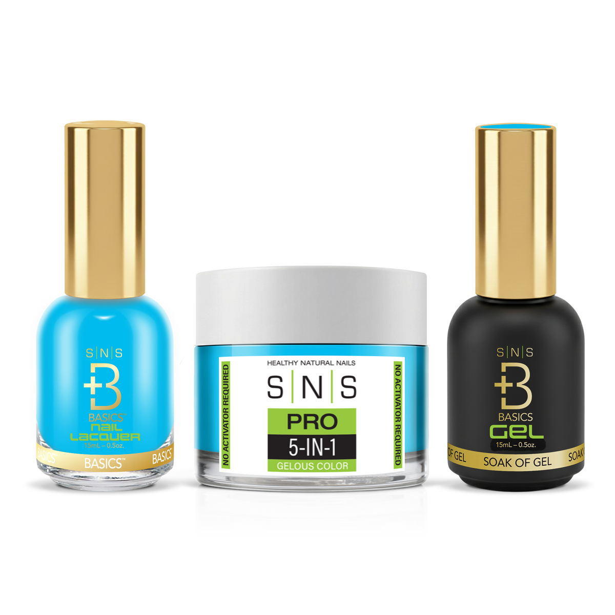 SNS 3-in-1 Set #017 Teal: dip powder jar, GelStar gel polish and nail lacquer bottles, Green Book Collection