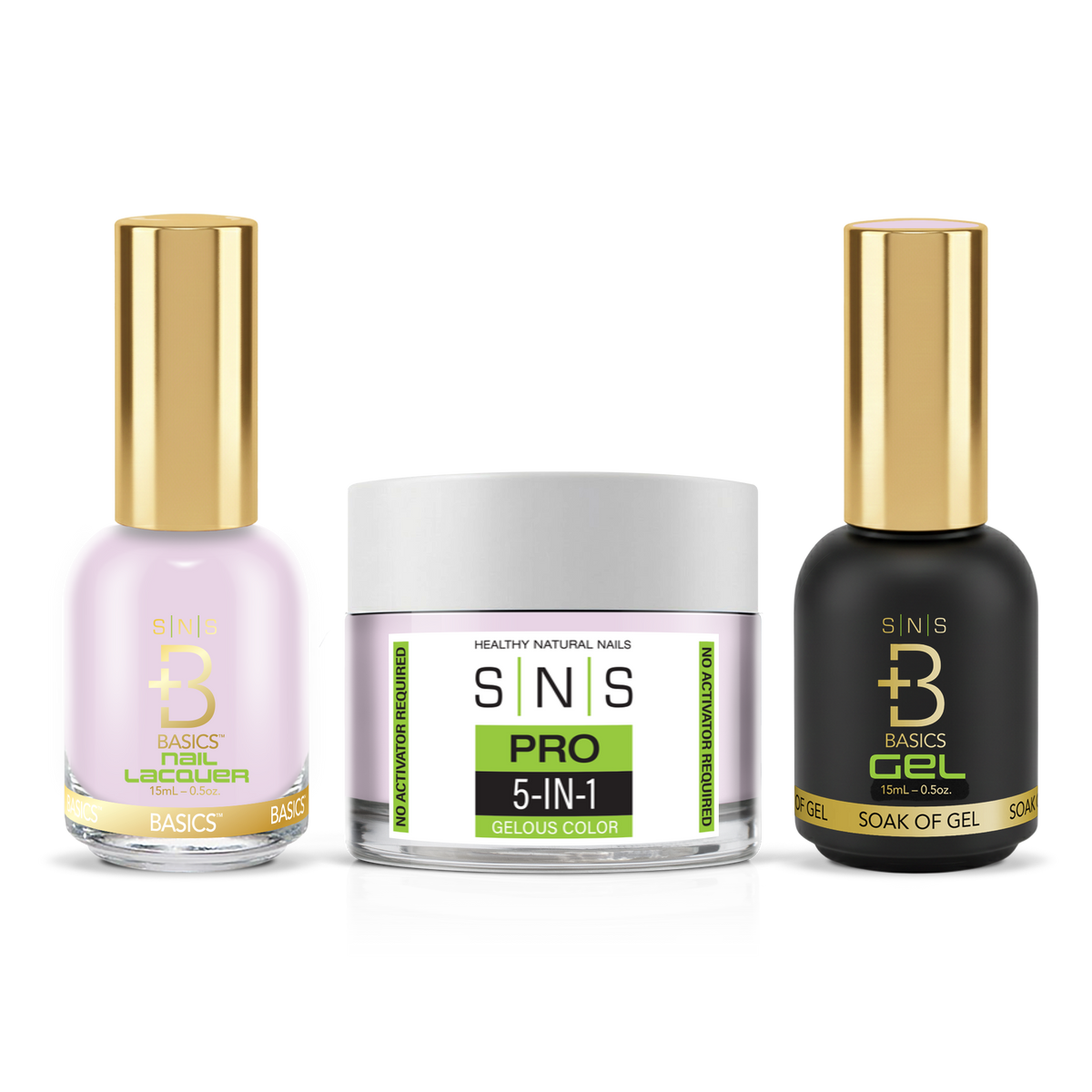 SNS 3-in-1 Set #018 Lavender: dip powder jar, GelStar gel polish and nail lacquer bottles, Green Book Collection