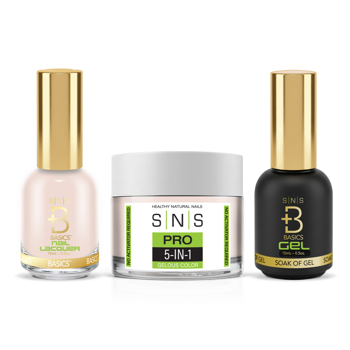 SNS 3-in-1 Set #032 Peach: dip powder jar, GelStar gel polish and nail lacquer bottles, Green Book Collection