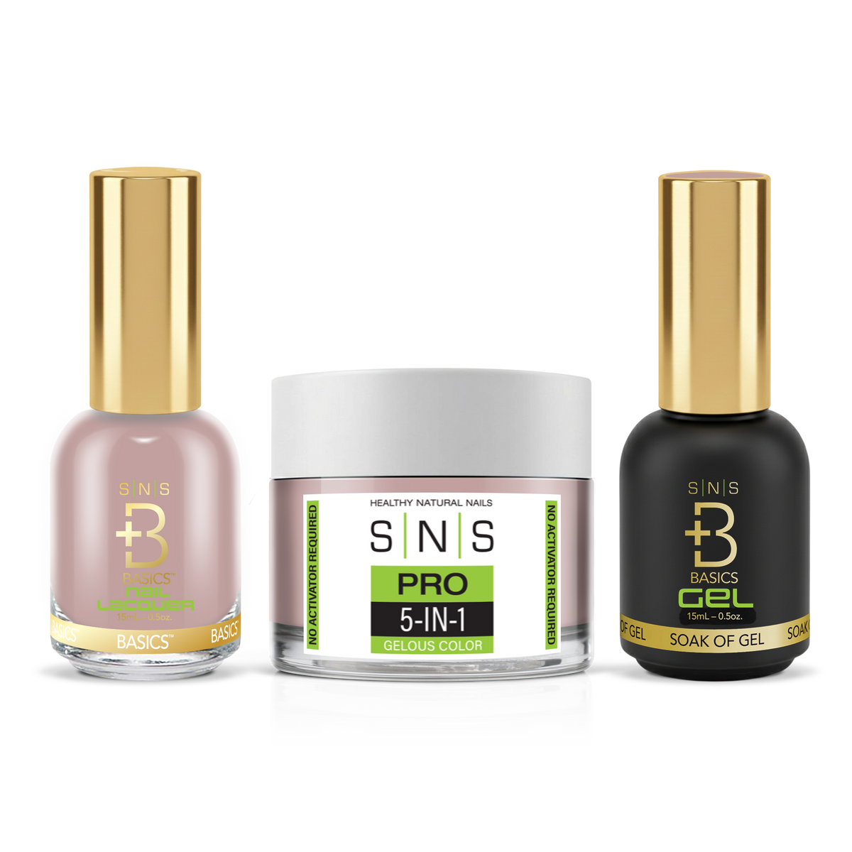 SNS 3-in-1 Set #039 Soft Pink: dip powder jar, GelStar gel polish and nail lacquer bottles, Green Book Collection
