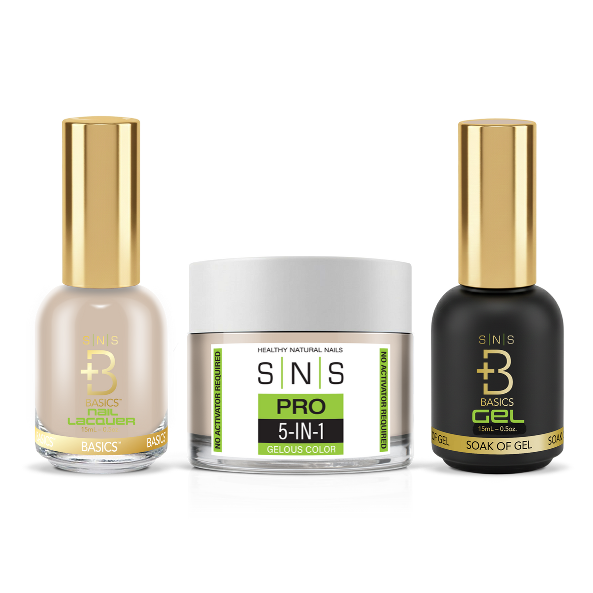 SNS 3-in-1 Set #040 Light Nude: dip powder jar, GelStar gel polish and nail lacquer bottles, Green Book Collection