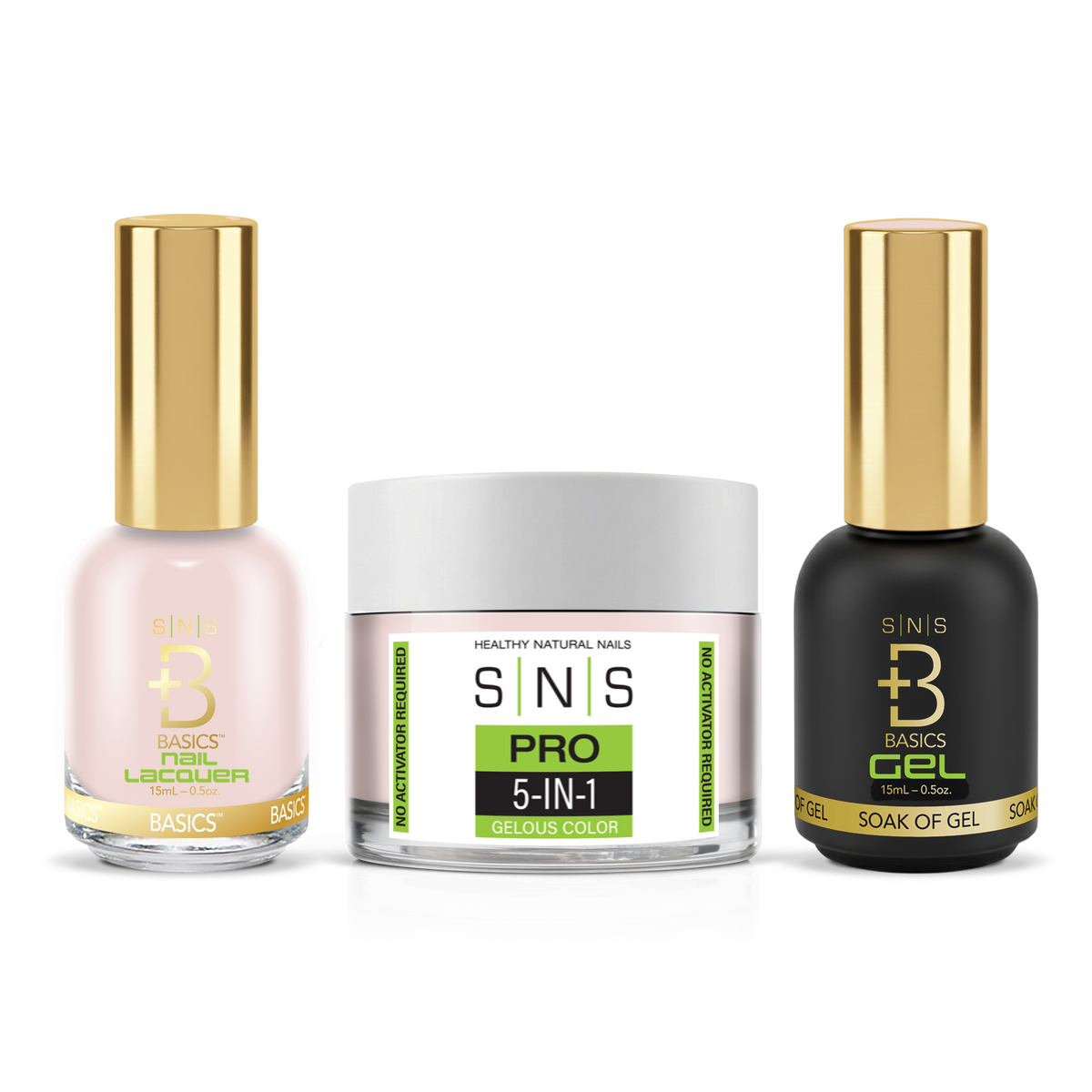 SNS 3-in-1 Set #044 Light Pink: dip powder jar, GelStar gel polish and nail lacquer bottles, Green Book Collection