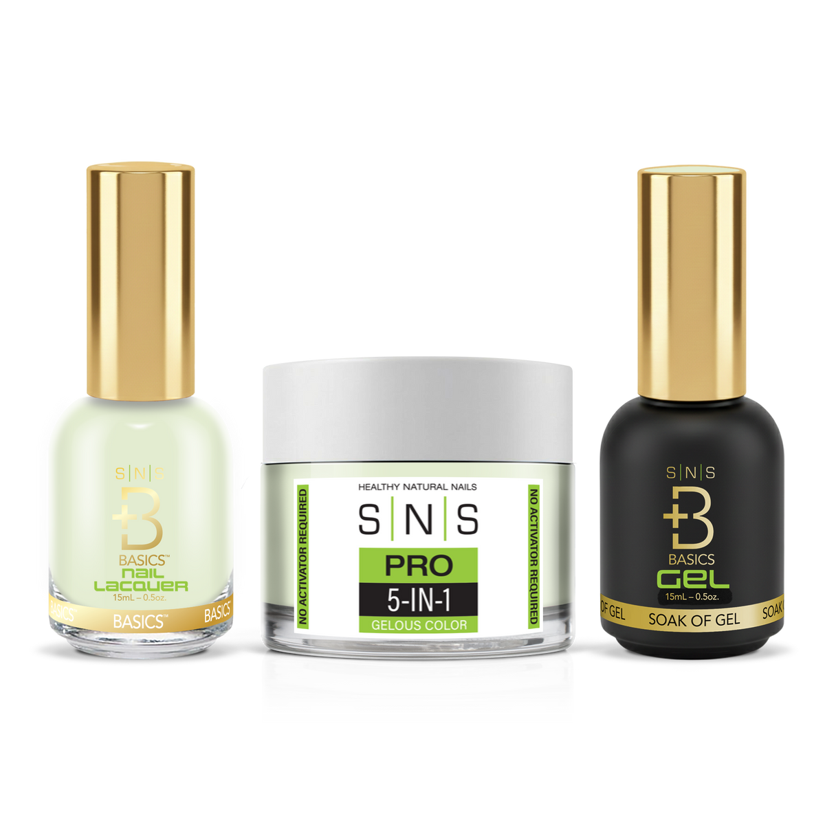 SNS 3-in-1 Set #051 Lime Green: dip powder jar, GelStar gel polish and nail lacquer bottles, Green Book Collection
