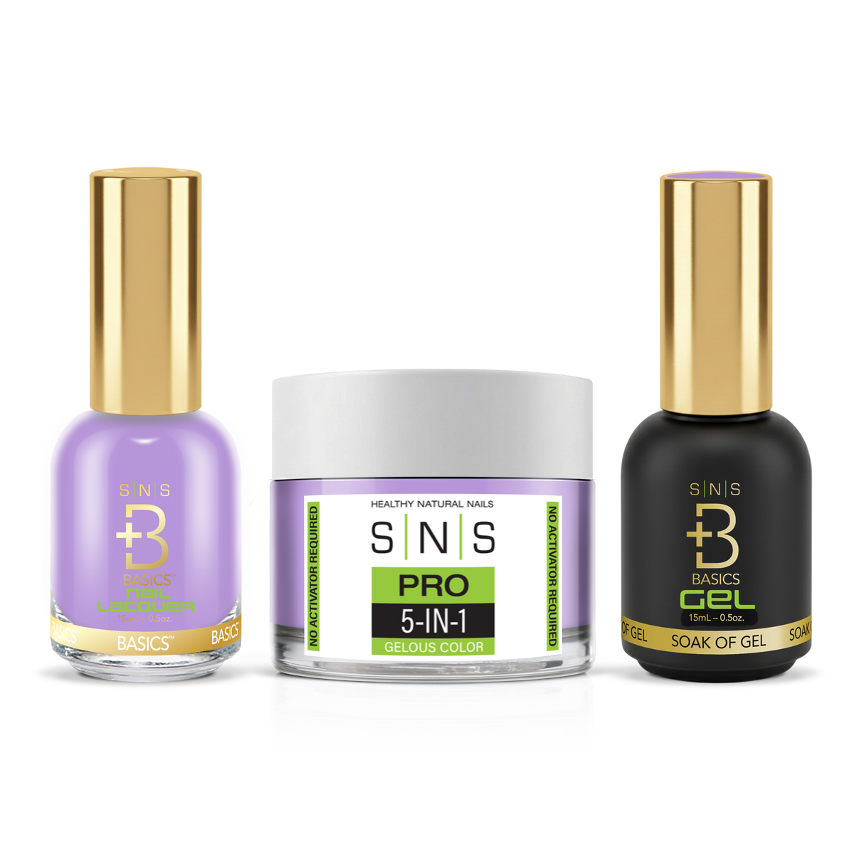 SNS 3-in-1 Set #053 Lavender: dip powder jar, GelStar gel polish and nail lacquer bottles, Green Book Collection