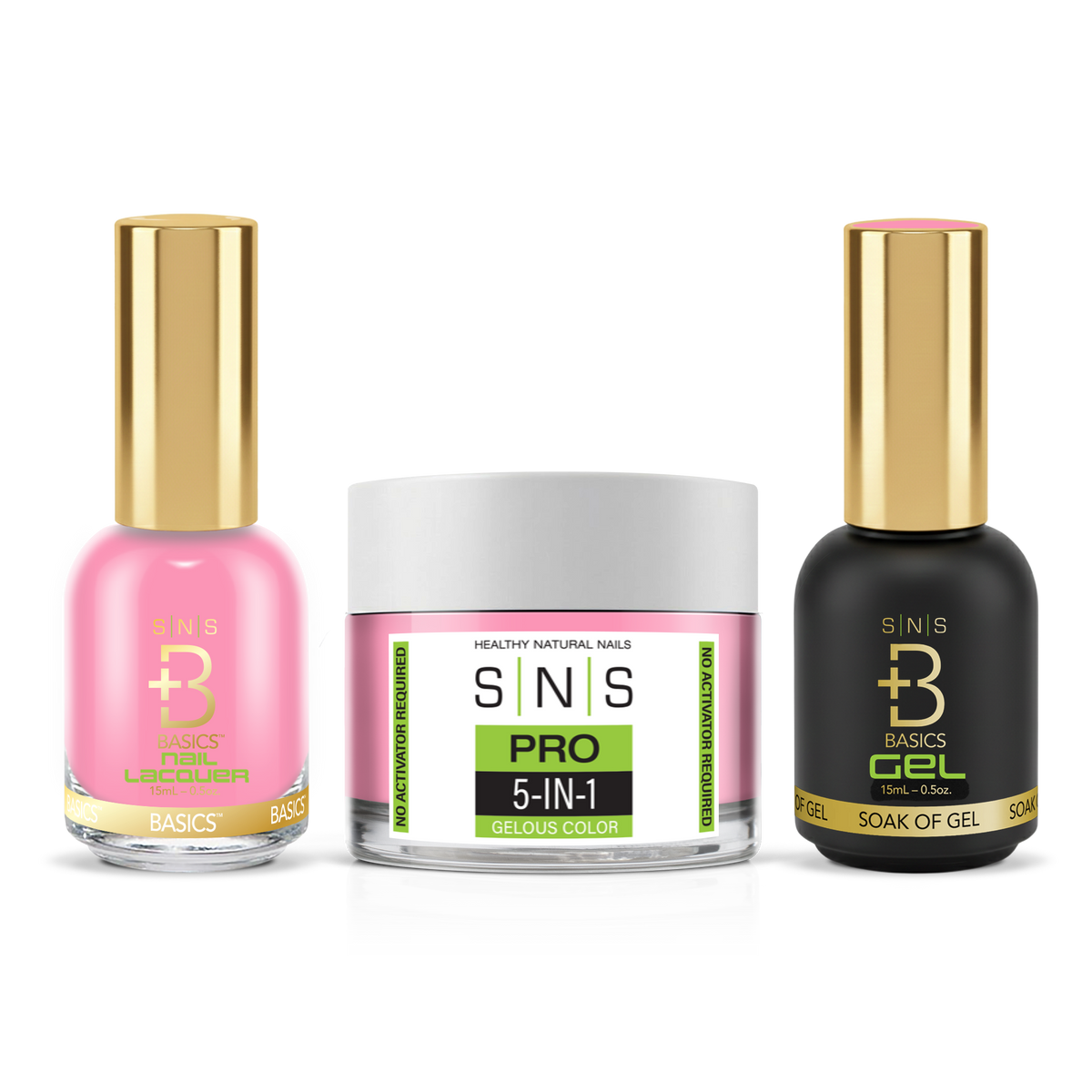 SNS 3-in-1 Set #057 Light Pink: dip powder jar, GelStar gel polish and nail lacquer bottles, Green Book Collection
