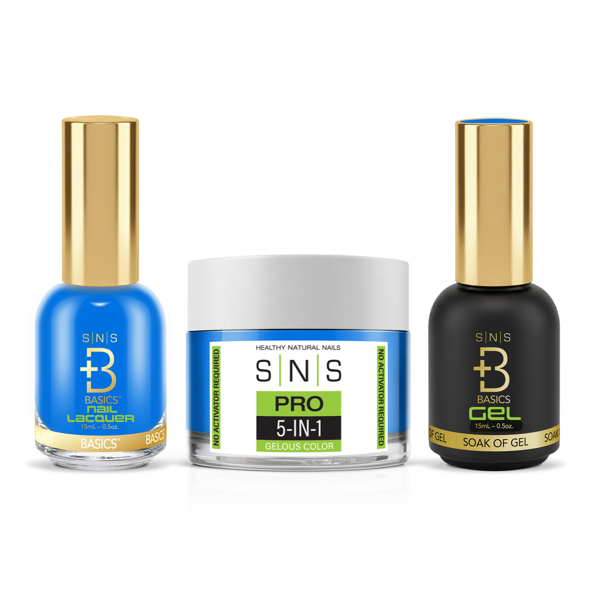 SNS 3-in-1 Set #060 Blue: dip powder jar, GelStar gel polish and nail lacquer bottles, Green Book Collection