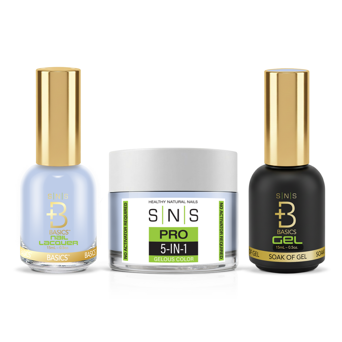 SNS 3-in-1 Set #069 Sky Blue: dip powder jar, GelStar gel polish and nail lacquer bottles, Green Book Collection