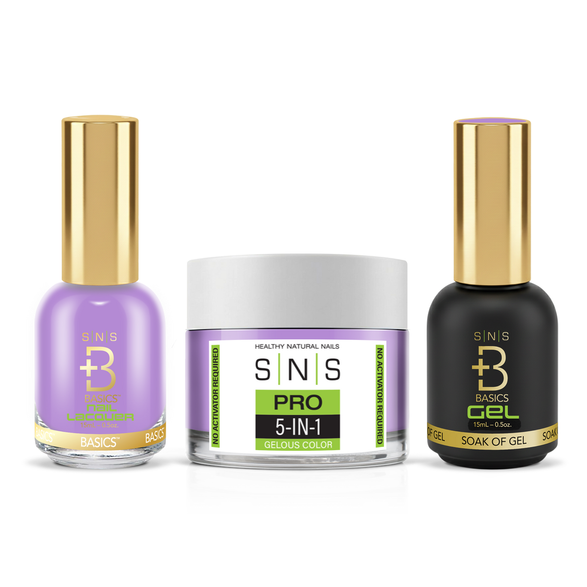 SNS 3-in-1 Set #075 Lavender: dip powder jar, GelStar gel polish and nail lacquer bottles, Green Book Collection