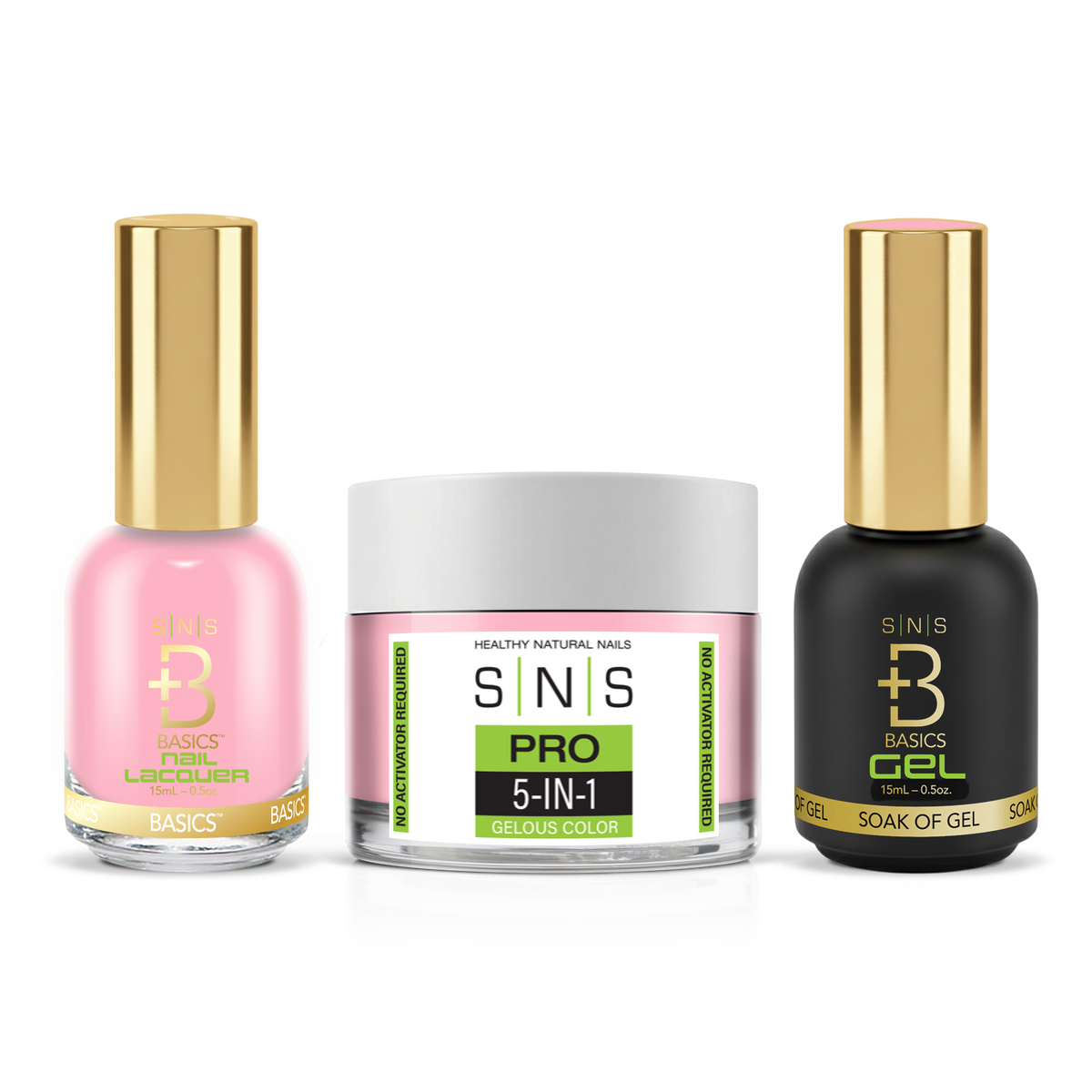 SNS 3-in-1 Set #078 Light Pink: dip powder jar, GelStar gel polish and nail lacquer bottles, Green Book Collection