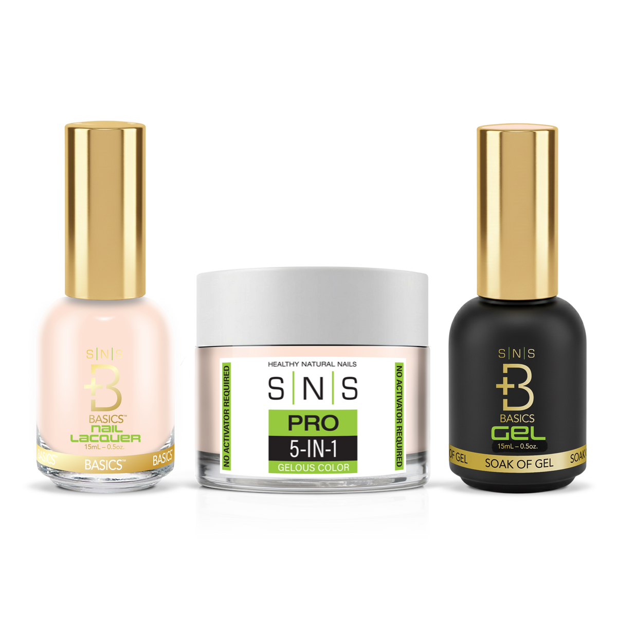SNS 3-in-1 Set #081 Peach: dip powder jar, GelStar gel polish and nail lacquer bottles, Green Book Collection
