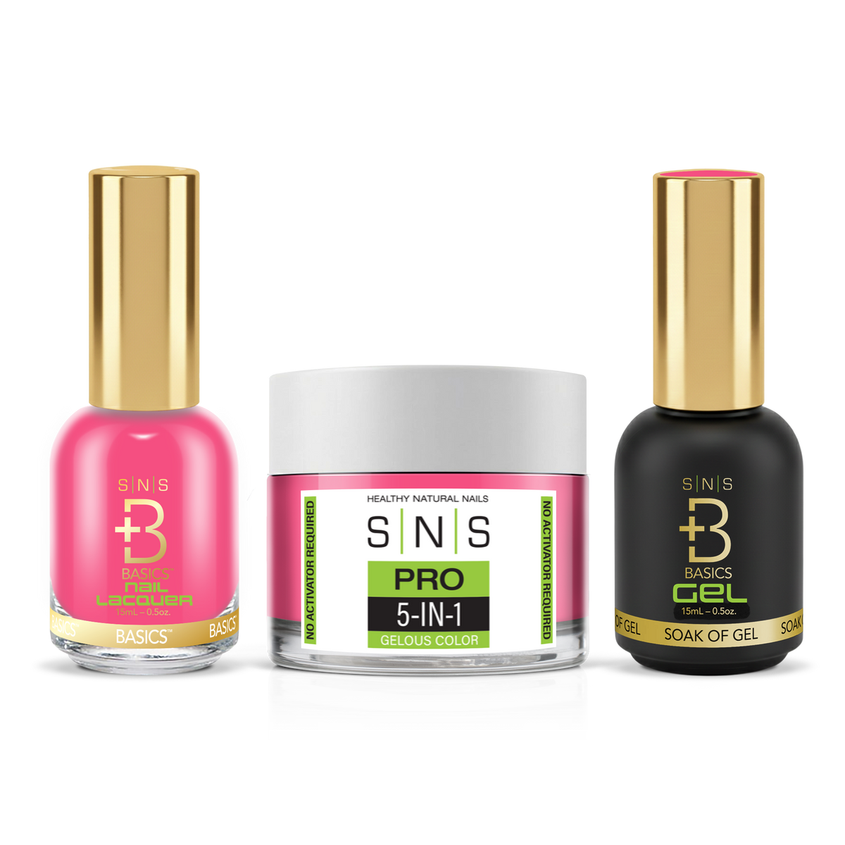 SNS 3-in-1 Set #086 Hot Pink: dip powder jar, GelStar gel polish and nail lacquer bottles, Green Book Collection