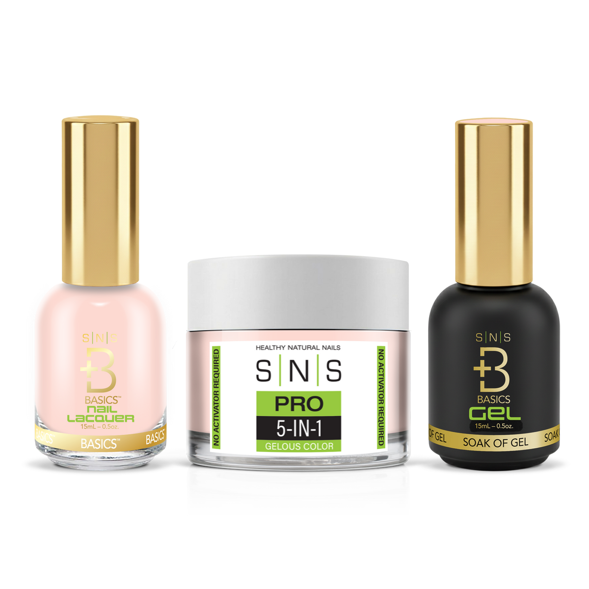 SNS 3-in-1 Set #089 Light Pink: dip powder jar, GelStar gel polish and nail lacquer bottles, Green Book Collection