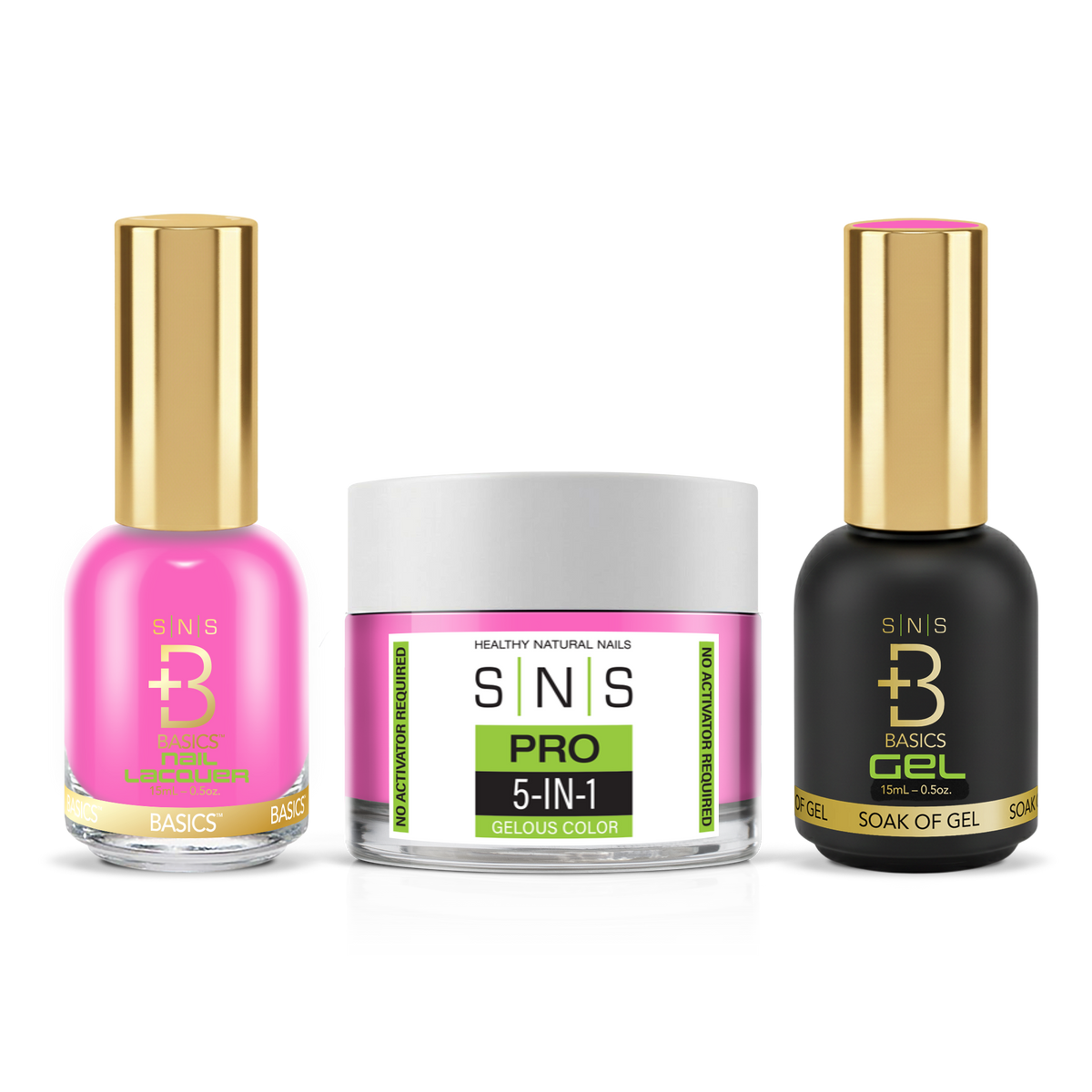SNS 3-in-1 Set #098 Magenta: dip powder jar, GelStar gel polish and nail lacquer bottles, Green Book Collection