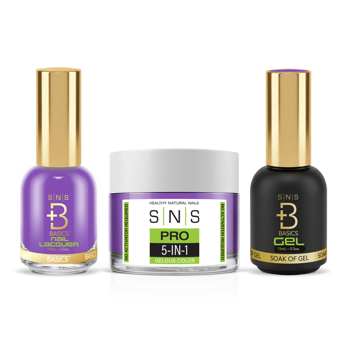 SNS 3-in-1 Set #099 Purple: dip powder jar, GelStar gel polish and nail lacquer bottles, Green Book Collection