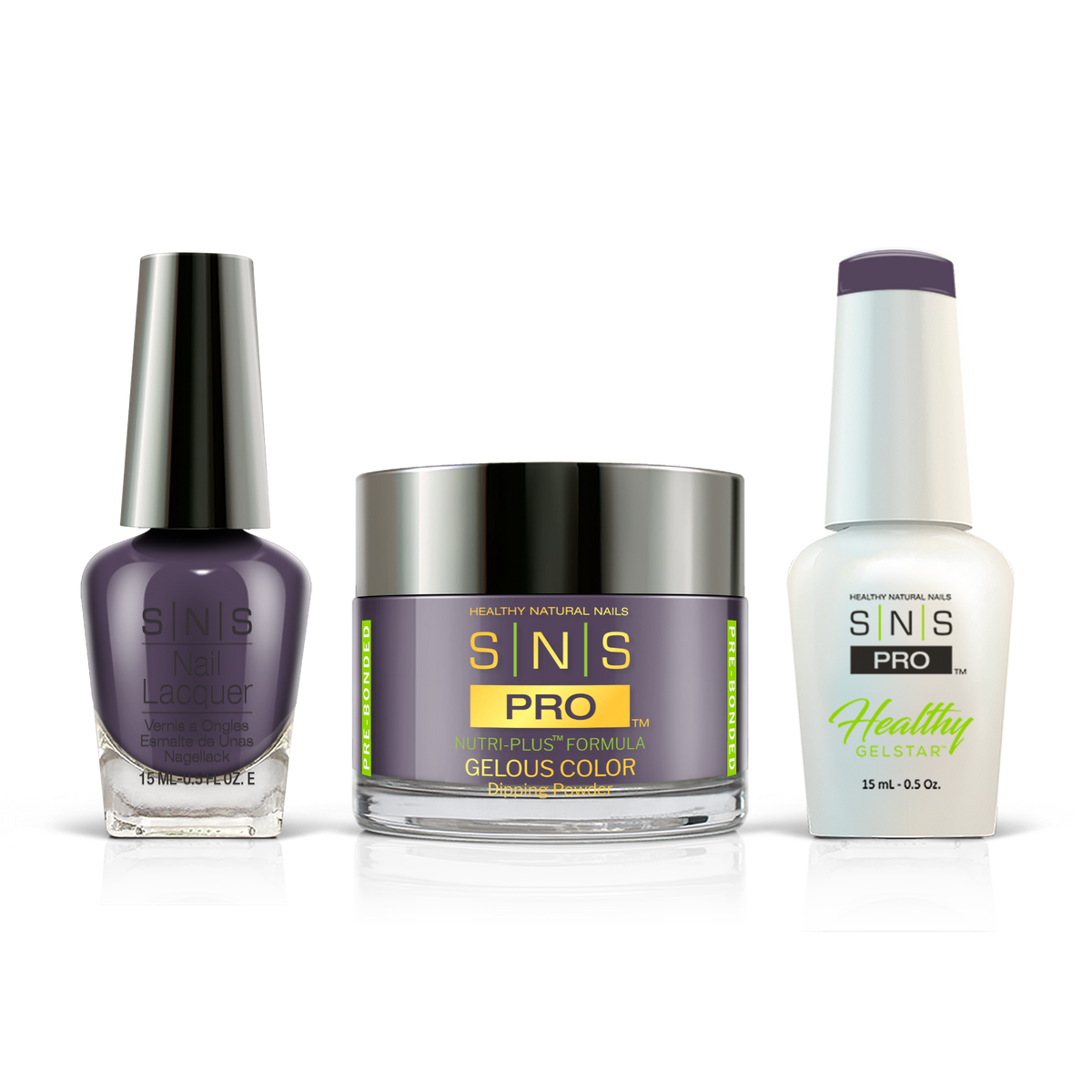 SNS Pink Book #049 dusty plum 3-in-1 set: dipping powder, GelStar gel and nail lacquer