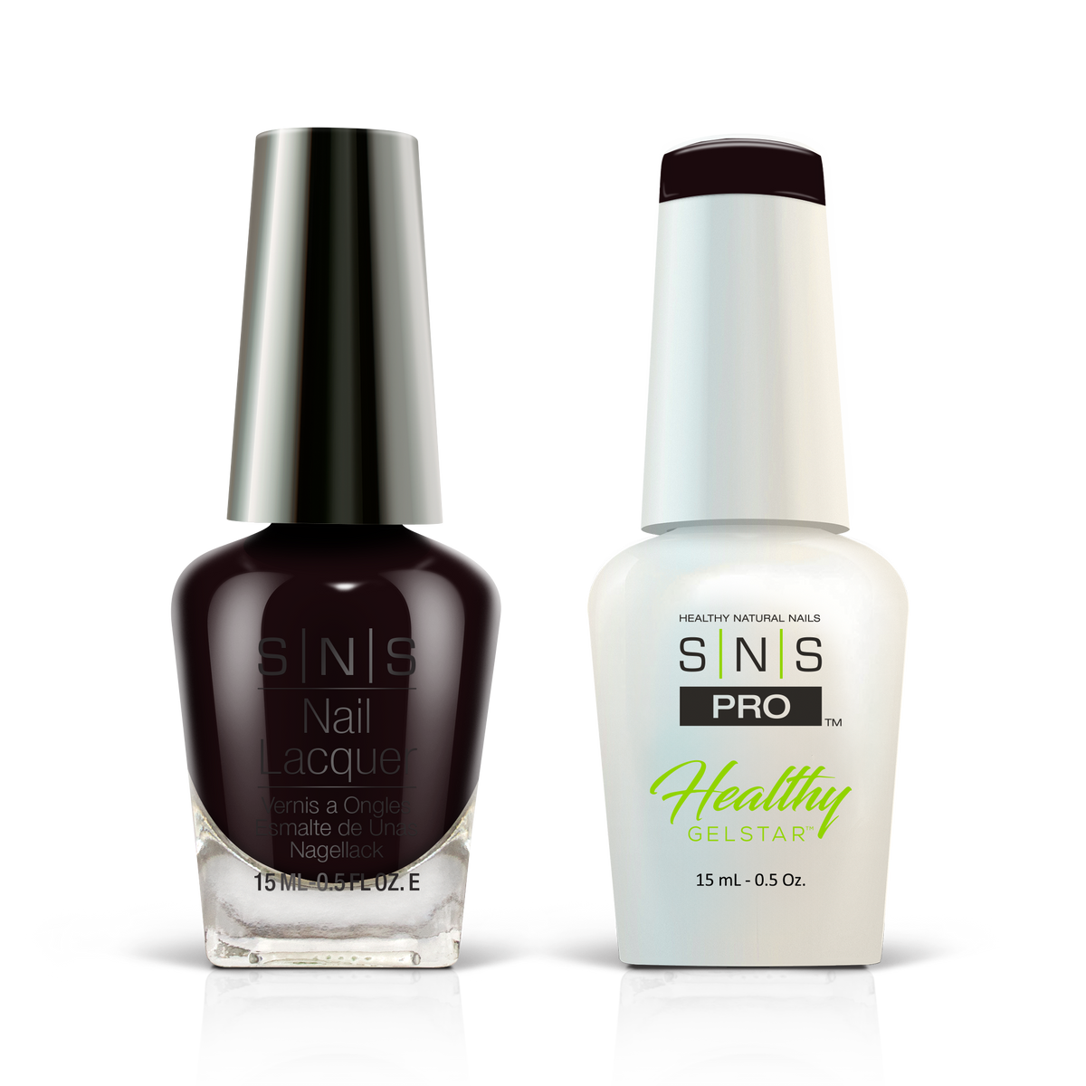 SNS Pink Book #060 black GelStar gel and nail lacquer duo, 0.5 oz each