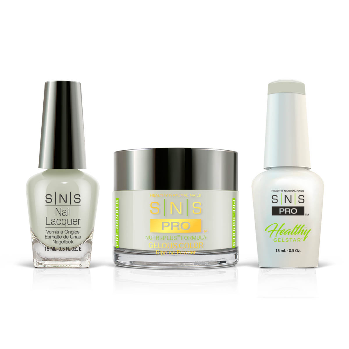 SNS Pink Book #065 pale sage 3-in-1 set: dipping powder, GelStar gel and nail lacquer