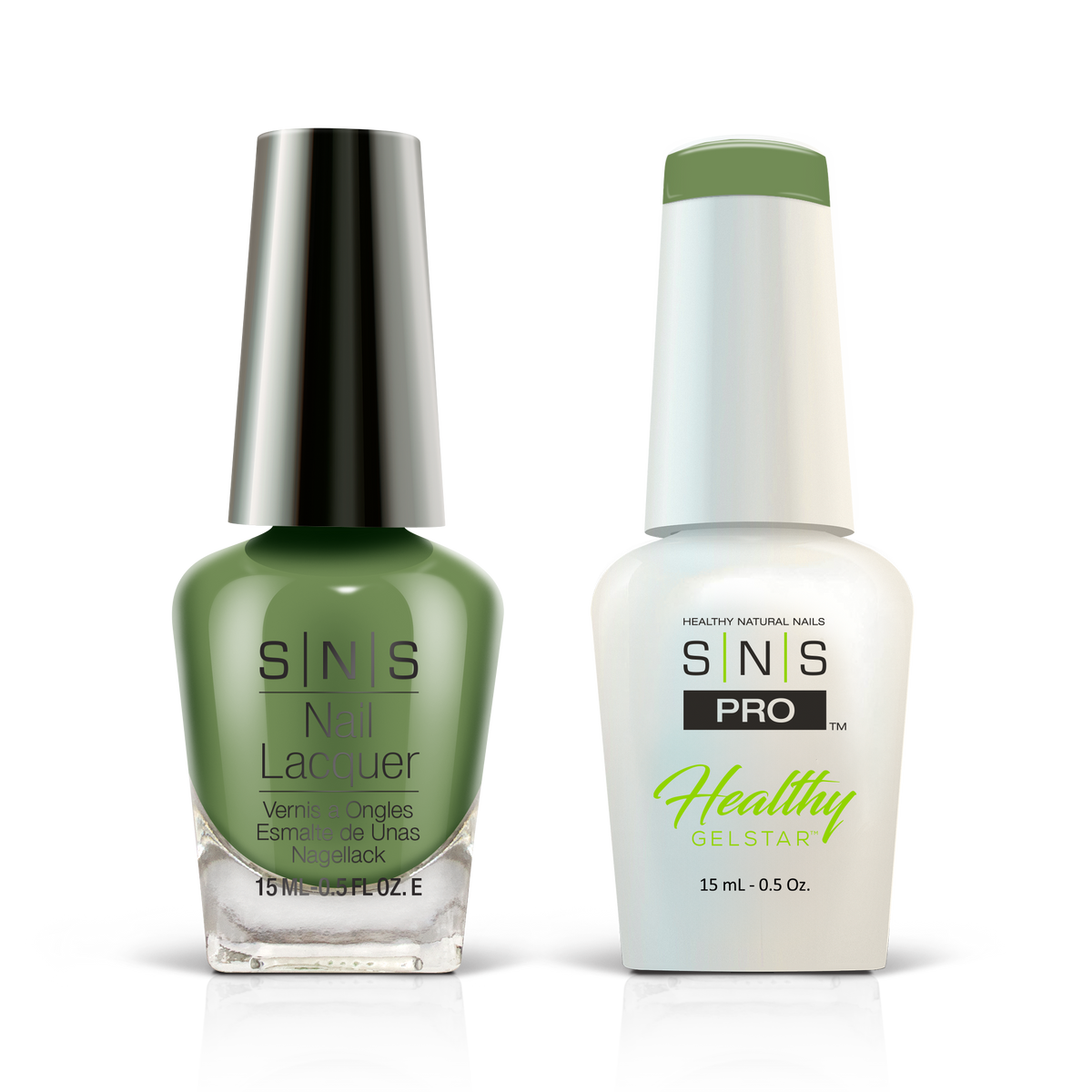 SNS Pink Book #068 olive green GelStar gel and nail lacquer duo, 0.5 oz each