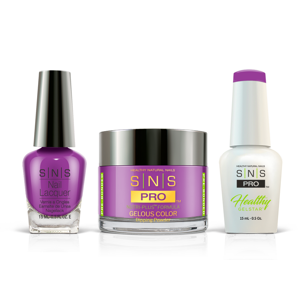 SNS 3-in-1 Set #089 Purple: dip powder jar, GelStar gel polish and nail lacquer bottles, Pink Book Collection