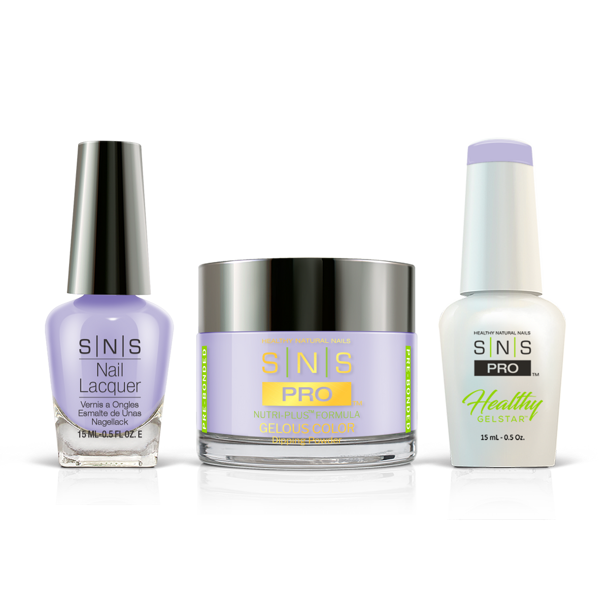 SNS 3-in-1 Set #132 Lavender: dip powder jar, GelStar gel polish and nail lacquer bottles, Pink Book Collection