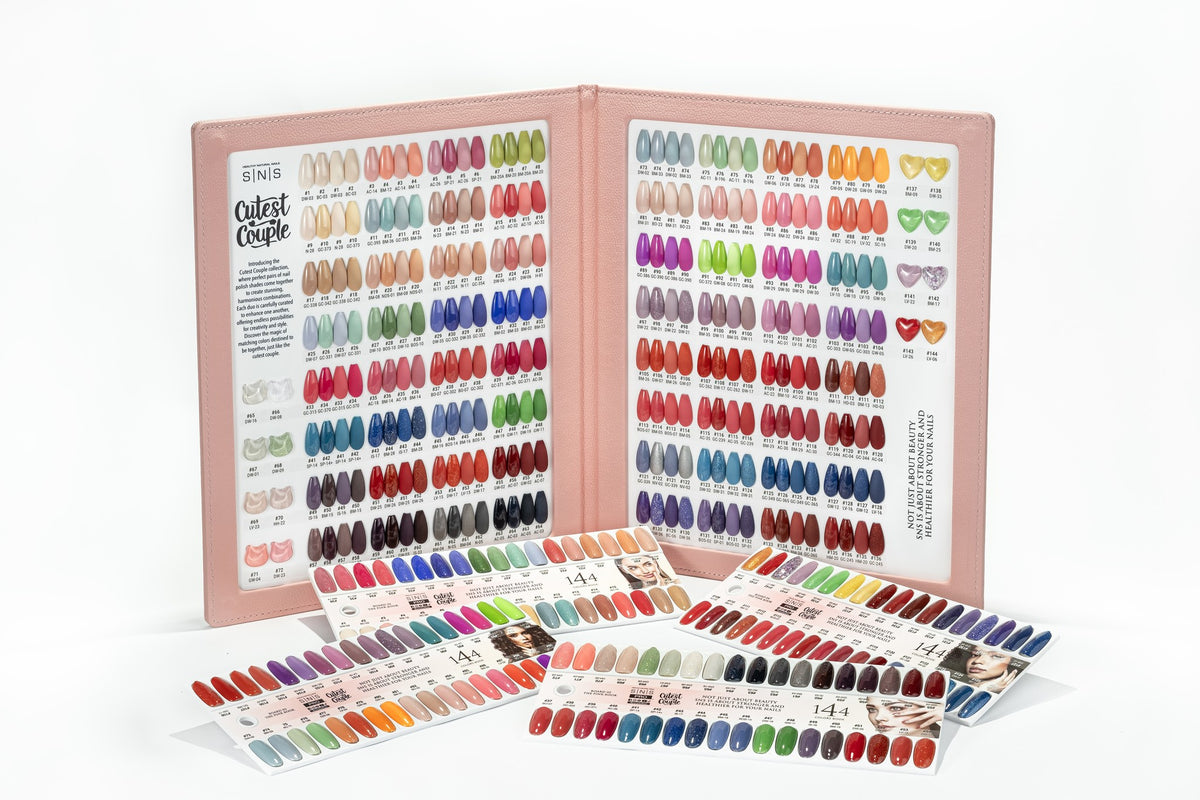 SNS Pink Book color book with 144 tip swatches and swatch sticks, the shade range of the 3-in-1 full set