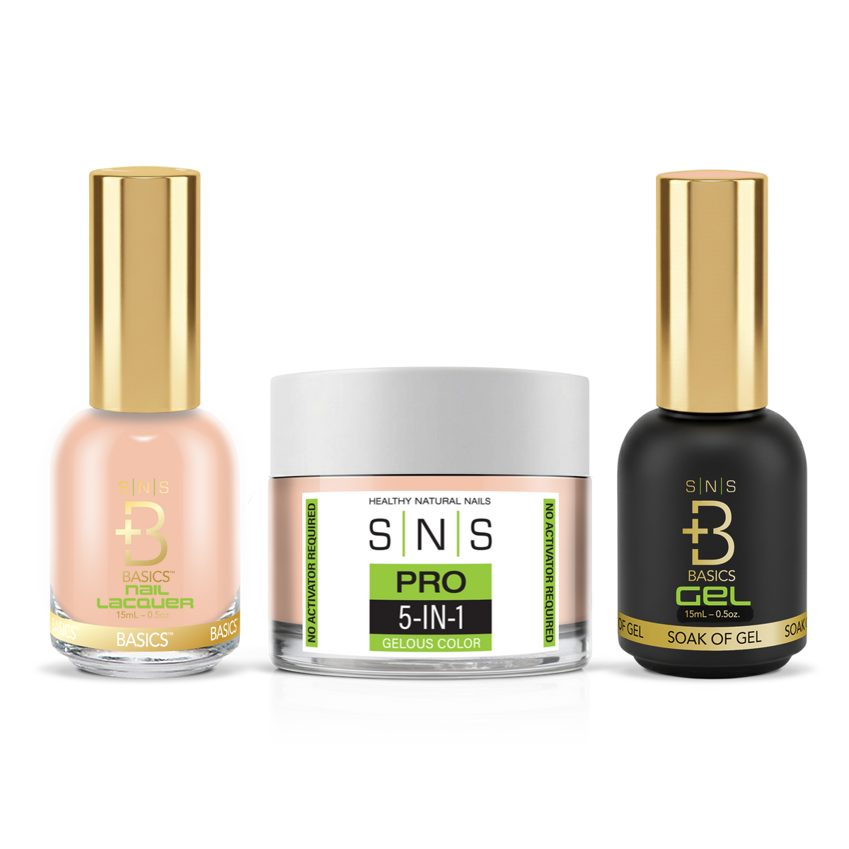 SNS 3-in-1 Set #002 Peach: dip powder jar, GelStar gel polish and nail lacquer bottles, Yellow Green Book Collection