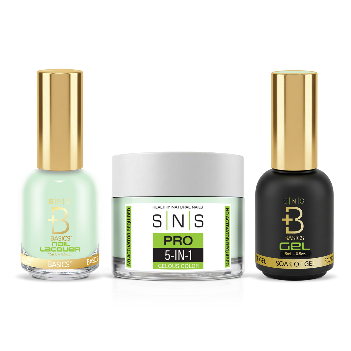 SNS 3-in-1 Set #006 Mint Green: dip powder jar, GelStar gel polish and nail lacquer bottles, Yellow Green Book Collection