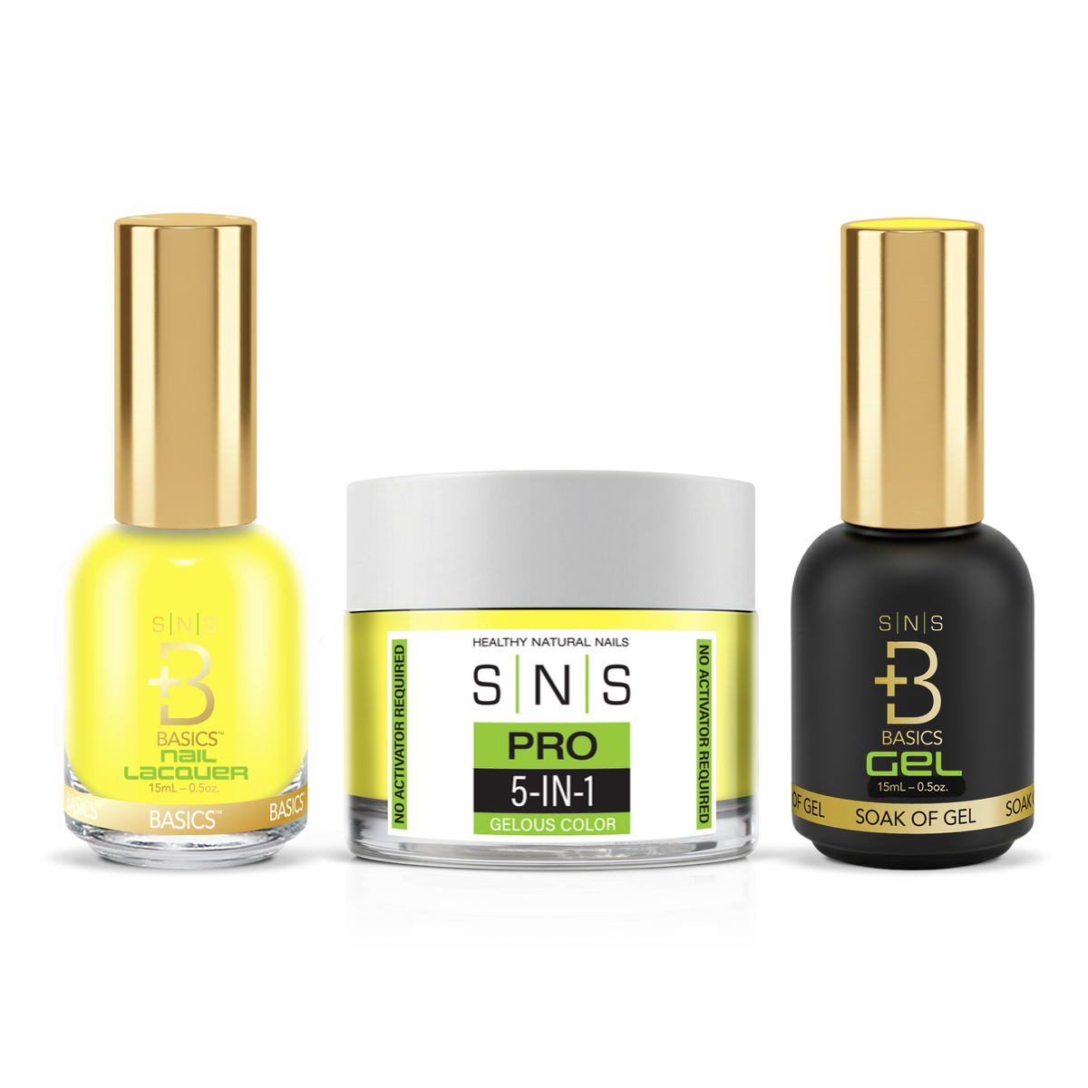 SNS 3-in-1 Set #007 Yellow: dip powder jar, GelStar gel polish and nail lacquer bottles, Yellow Green Book Collection