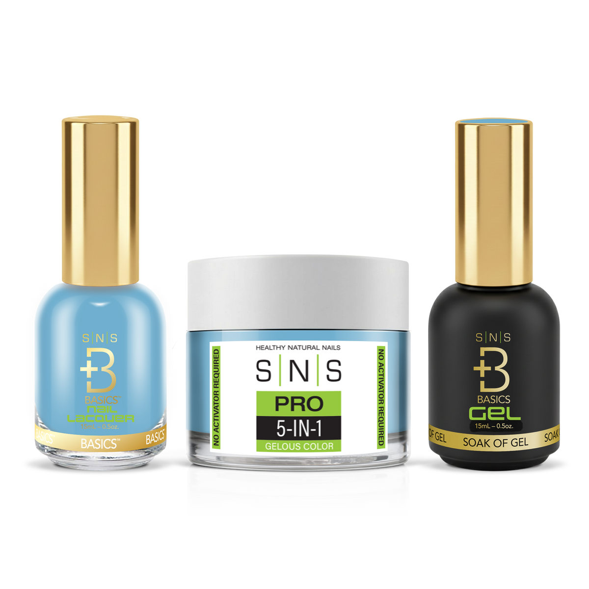 SNS 3-in-1 Set #011 Blue: dip powder jar, GelStar gel polish and nail lacquer bottles, Yellow Green Book Collection