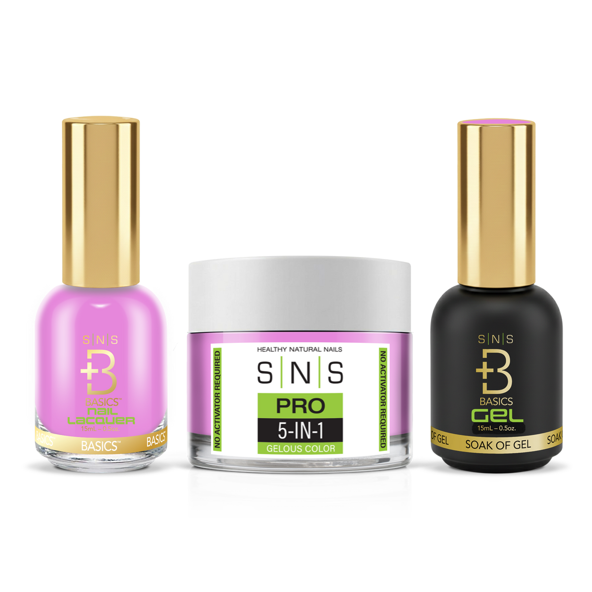 SNS 3-in-1 Set #014 Purple: dip powder jar, GelStar gel polish and nail lacquer bottles, Yellow Green Book Collection