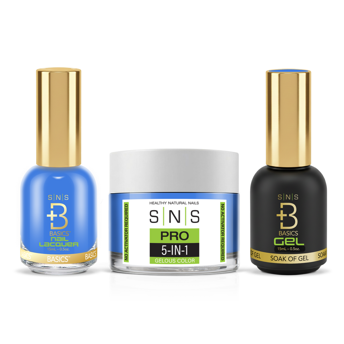 SNS 3-in-1 Set #015 Blue: dip powder jar, GelStar gel polish and nail lacquer bottles, Yellow Green Book Collection