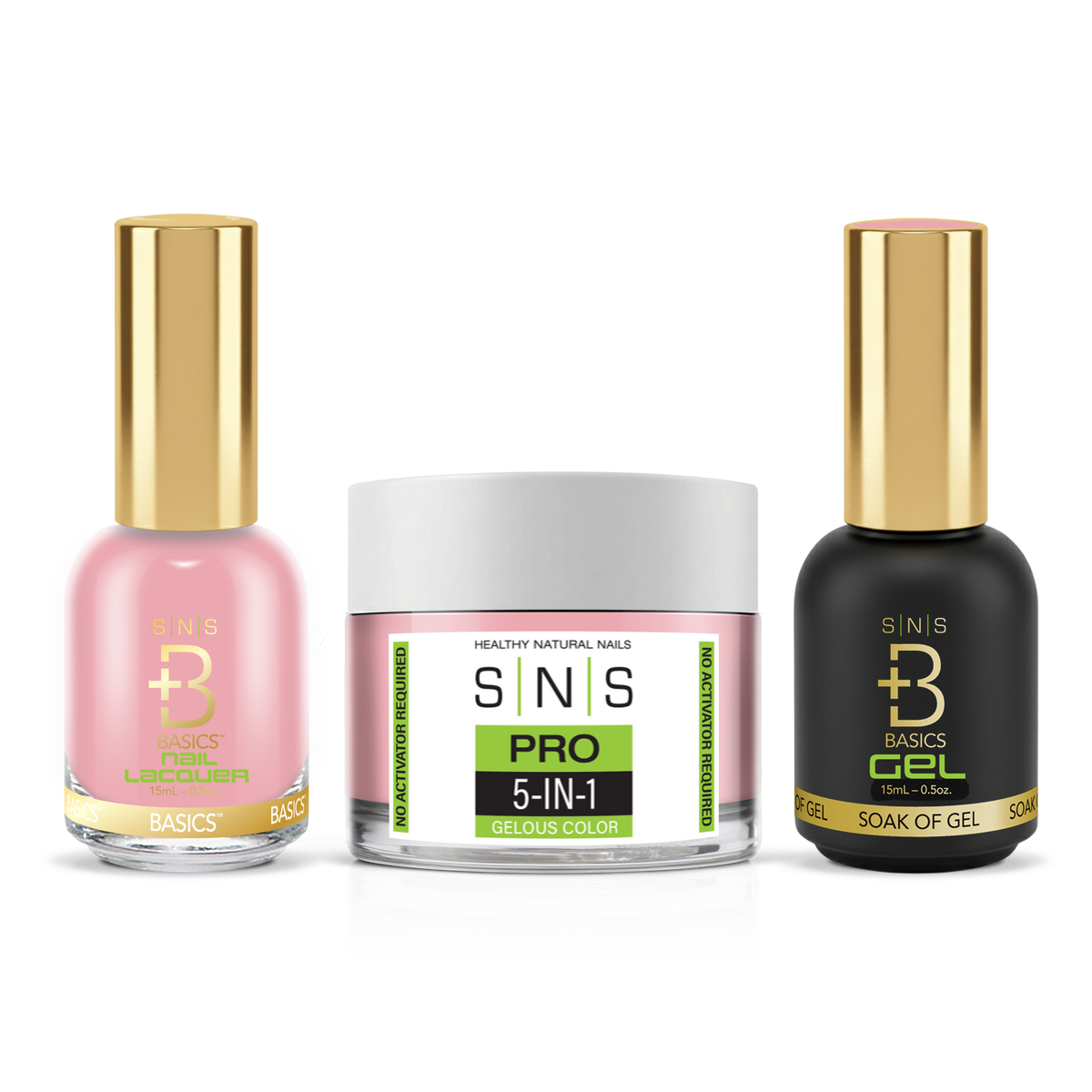 SNS 3-in-1 Set #017 Light Pink: dip powder jar, GelStar gel polish and nail lacquer bottles, Yellow Green Book Collection