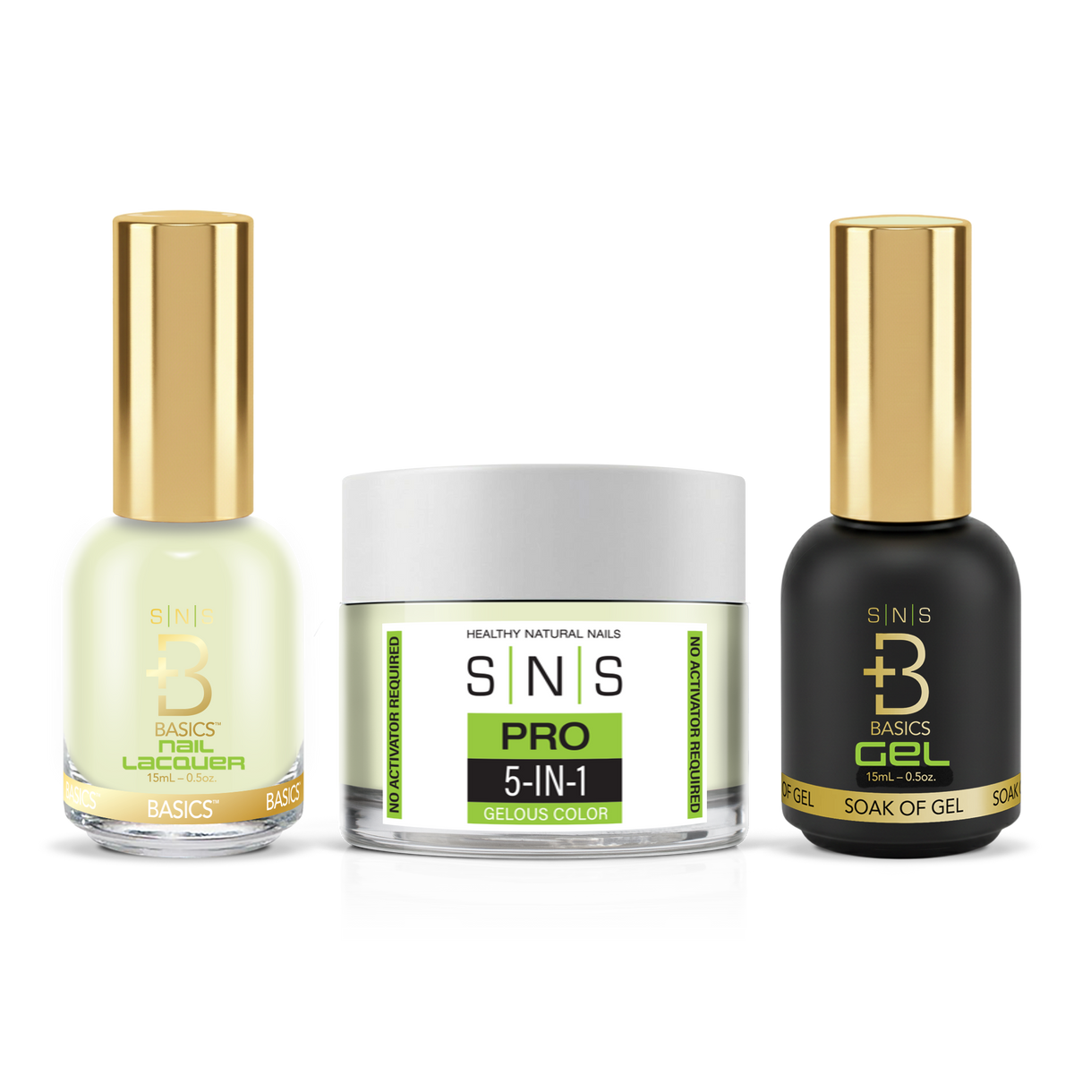 SNS 3-in-1 Set #018 Lime Green: dip powder jar, GelStar gel polish and nail lacquer bottles, Yellow Green Book Collection