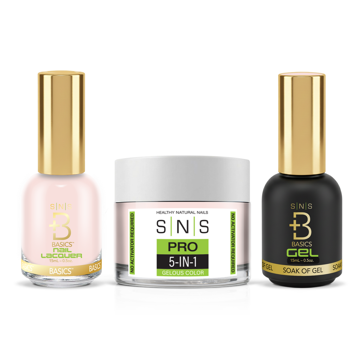 SNS 3-in-1 Set #037 Light Pink: dip powder jar, GelStar gel polish and nail lacquer bottles, Yellow Green Book Collection