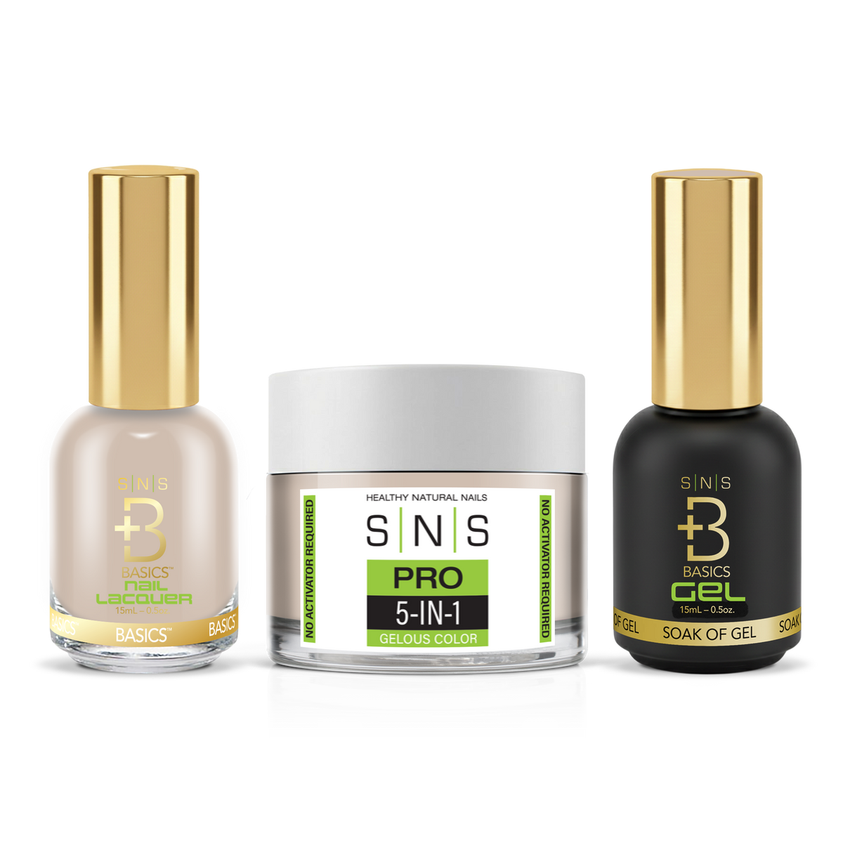 SNS 3-in-1 Set #048 Light Nude: dip powder jar, GelStar gel polish and nail lacquer bottles, Yellow Green Book Collection