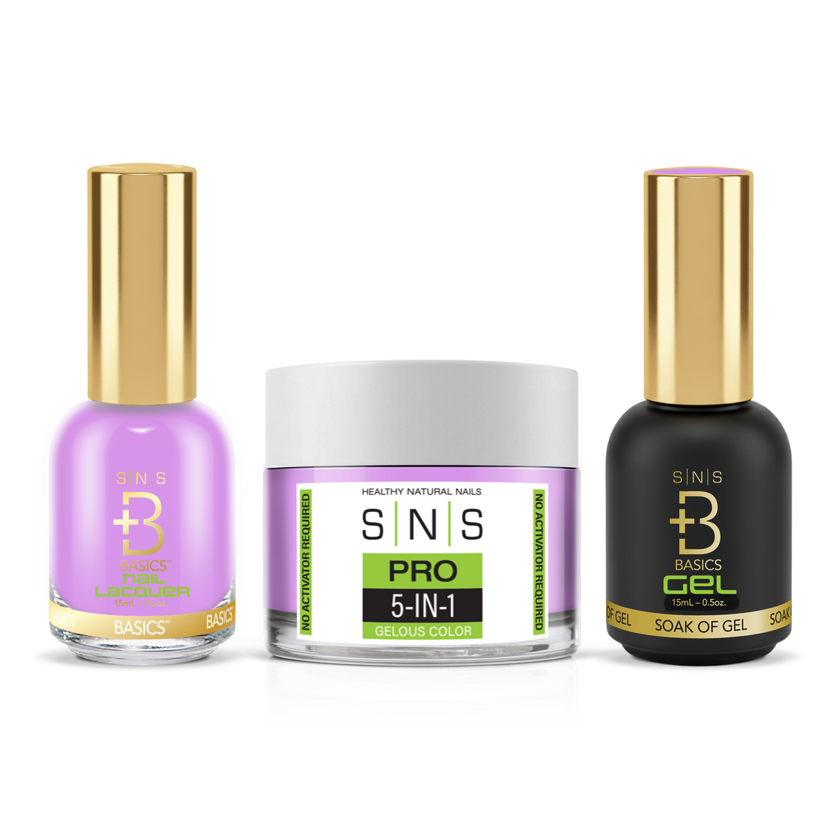 SNS 3-in-1 Set #053 Lavender: dip powder jar, GelStar gel polish and nail lacquer bottles, Yellow Green Book Collection
