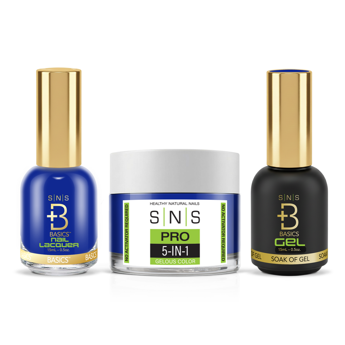 SNS 3-in-1 Set #059 Blue: dip powder jar, GelStar gel polish and nail lacquer bottles, Yellow Green Book Collection