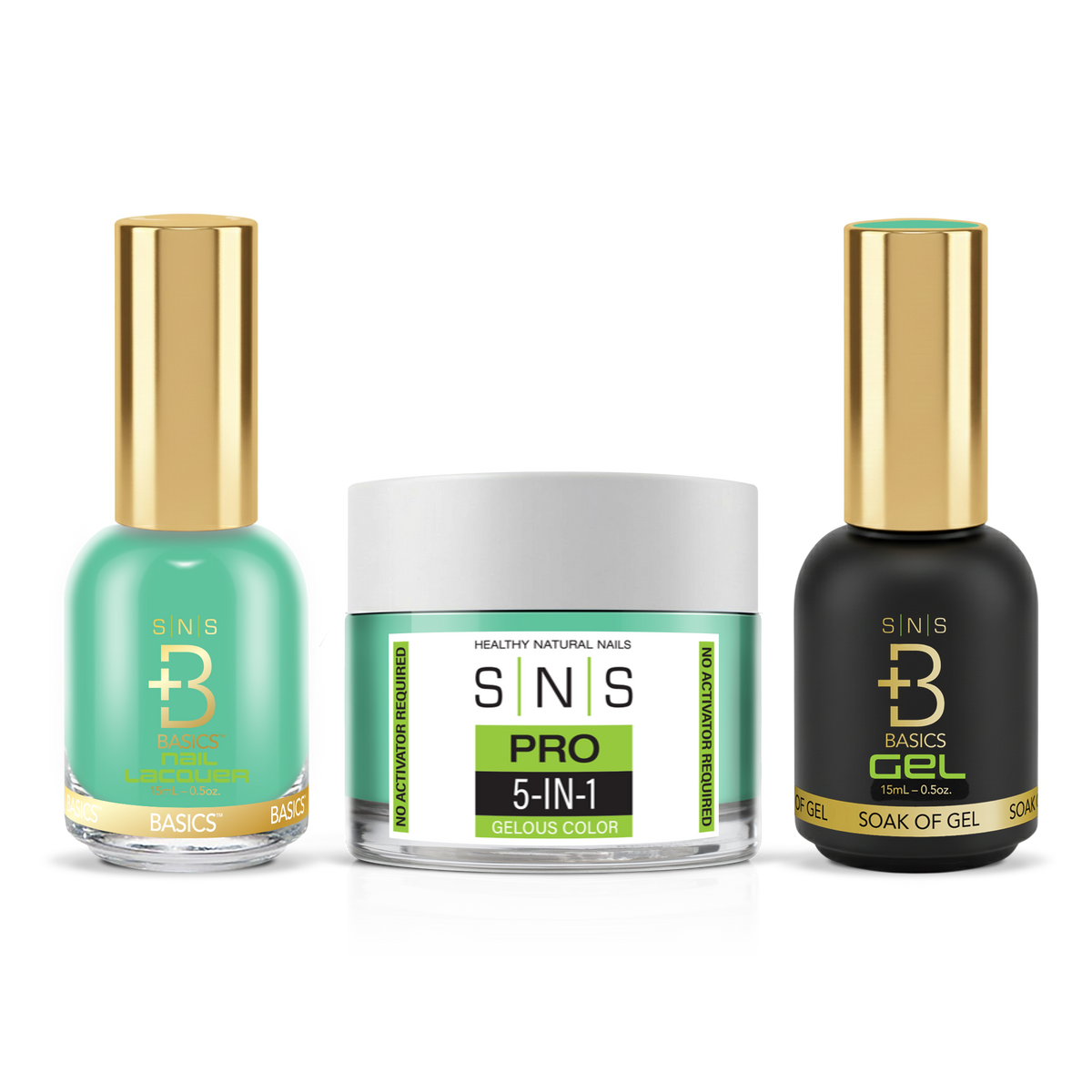 SNS 3-in-1 Set #060 Green: dip powder jar, GelStar gel polish and nail lacquer bottles, Yellow Green Book Collection