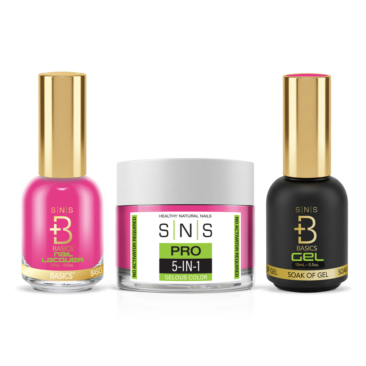 SNS 3-in-1 Set #061 Hot Pink: dip powder jar, GelStar gel polish and nail lacquer bottles, Yellow Green Book Collection