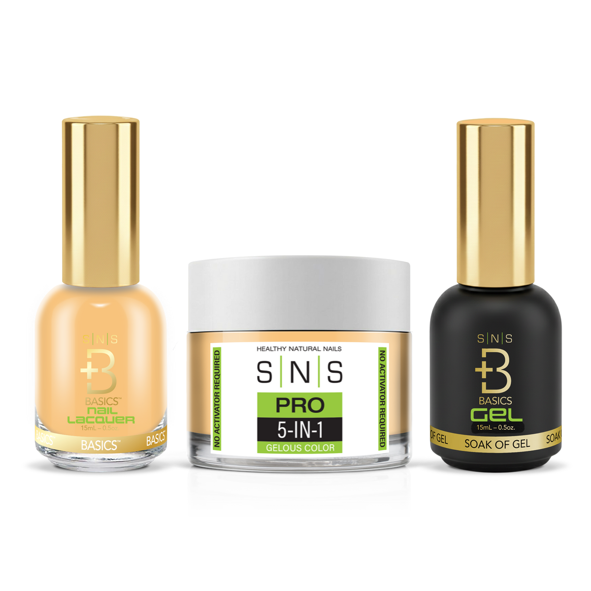 SNS 3-in-1 Set #068 Light Peach: dip powder jar, GelStar gel polish and nail lacquer bottles, Yellow Green Book Collection