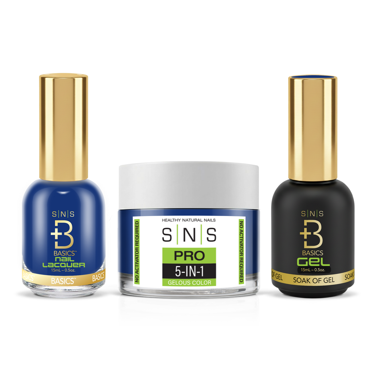 SNS 3-in-1 Set #073 Navy Blue: dip powder jar, GelStar gel polish and nail lacquer bottles, Yellow Green Book Collection