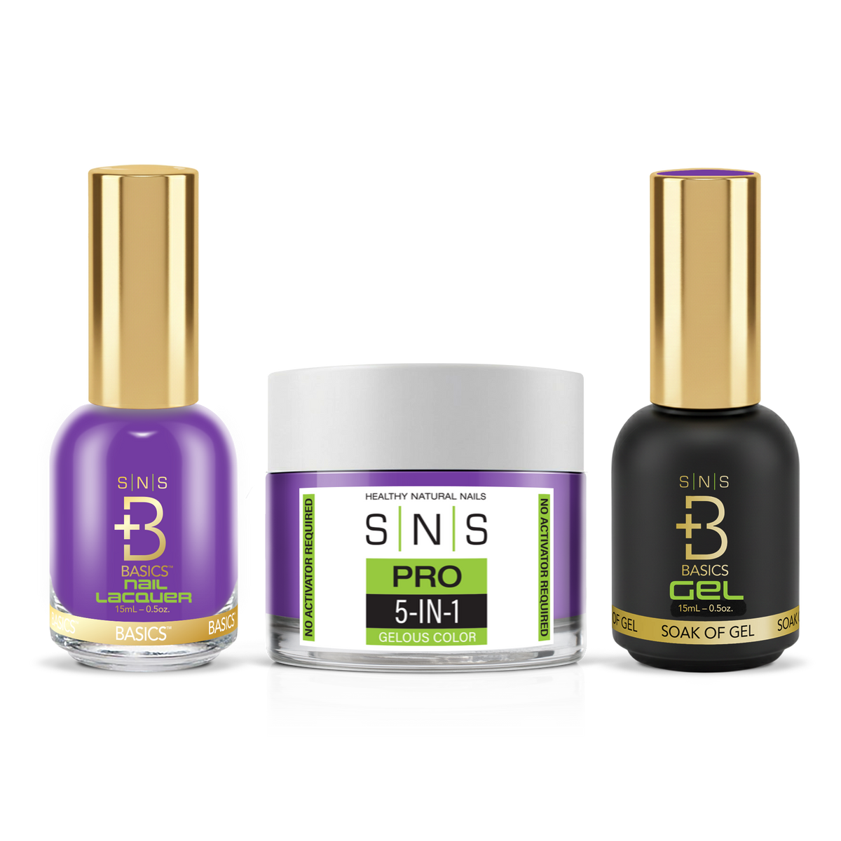 SNS 3-in-1 Set #078 Purple: dip powder jar, GelStar gel polish and nail lacquer bottles, Yellow Green Book Collection