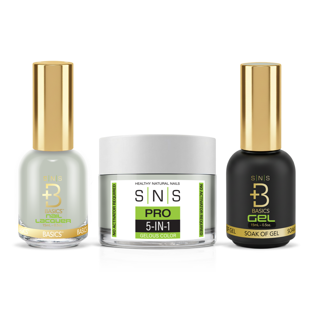 SNS 3-in-1 Set #080 Light Gray: dip powder jar, GelStar gel polish and nail lacquer bottles, Yellow Green Book Collection