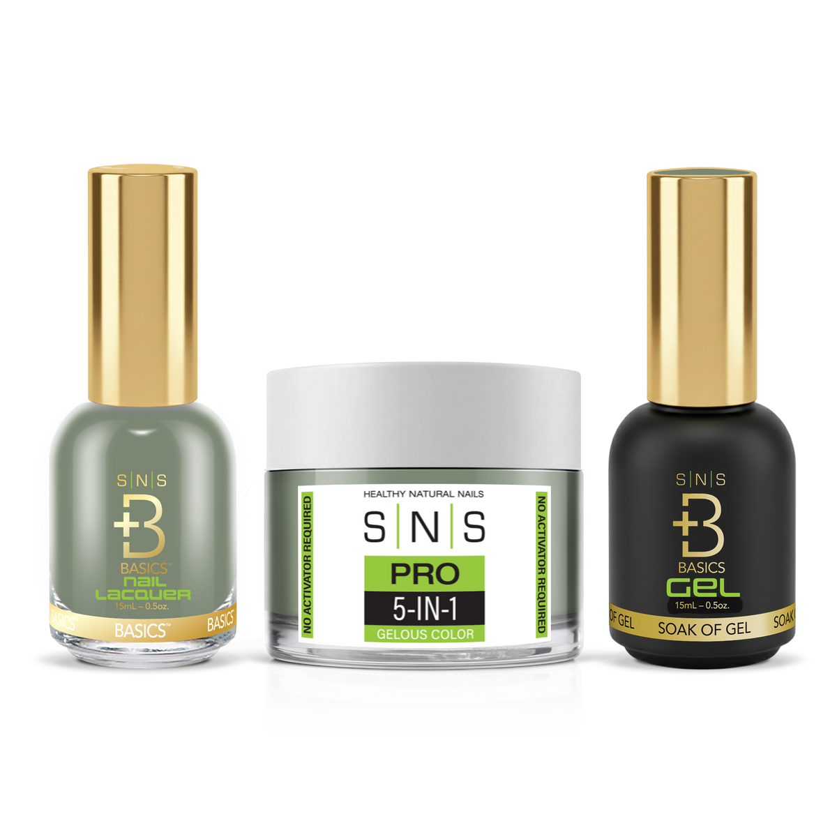 SNS 3-in-1 Set #081 Gray: dip powder jar, GelStar gel polish and nail lacquer bottles, Yellow Green Book Collection