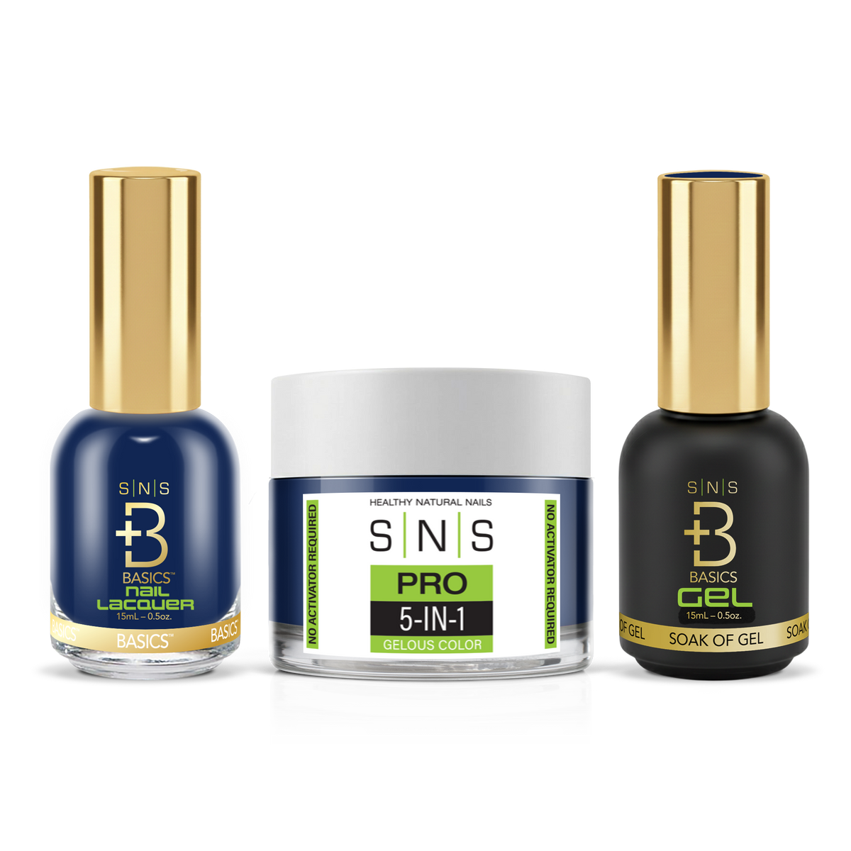SNS 3-in-1 Set #082 Navy Blue: dip powder jar, GelStar gel polish and nail lacquer bottles, Yellow Green Book Collection