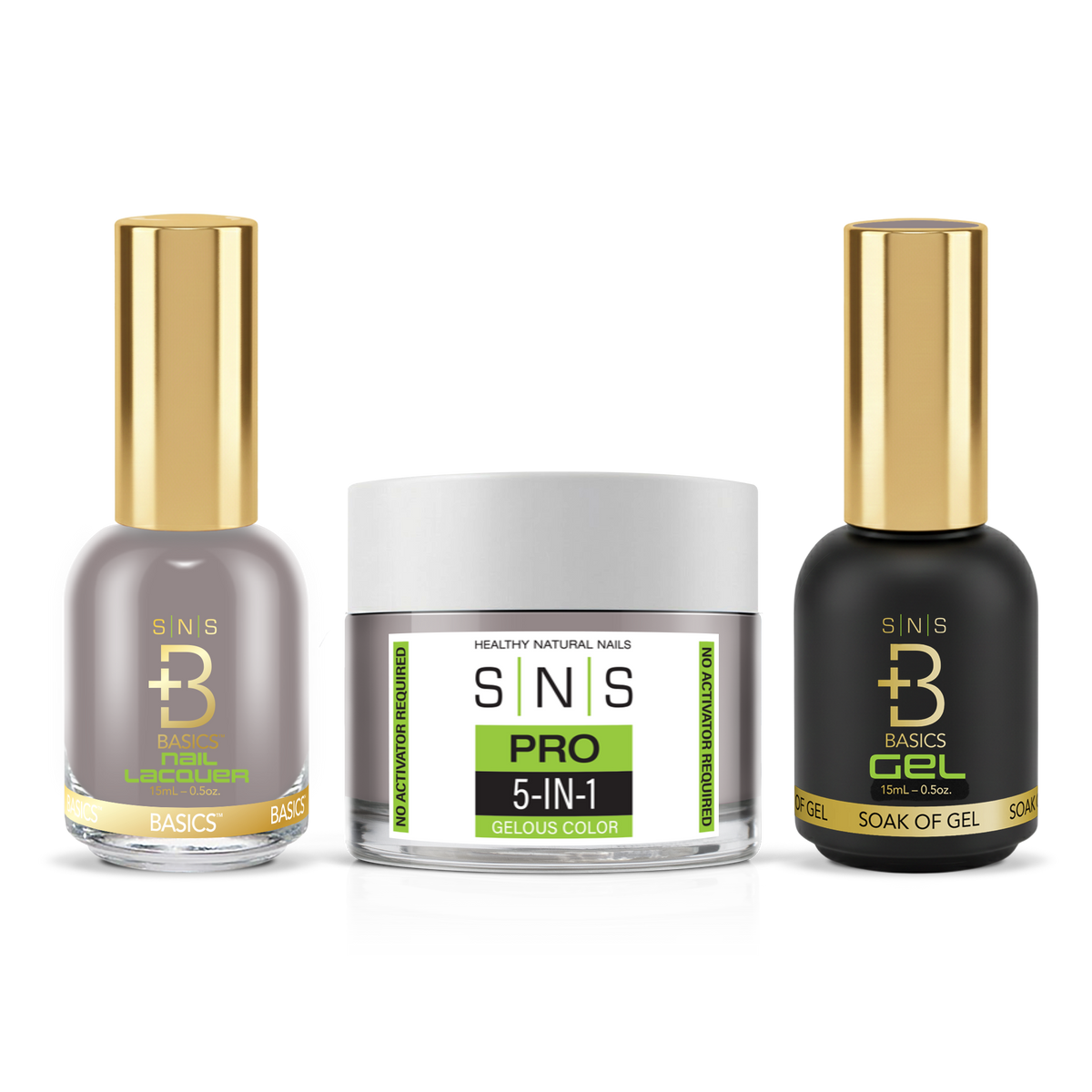 SNS 3-in-1 Set #091 Gray: dip powder jar, GelStar gel polish and nail lacquer bottles, Yellow Green Book Collection