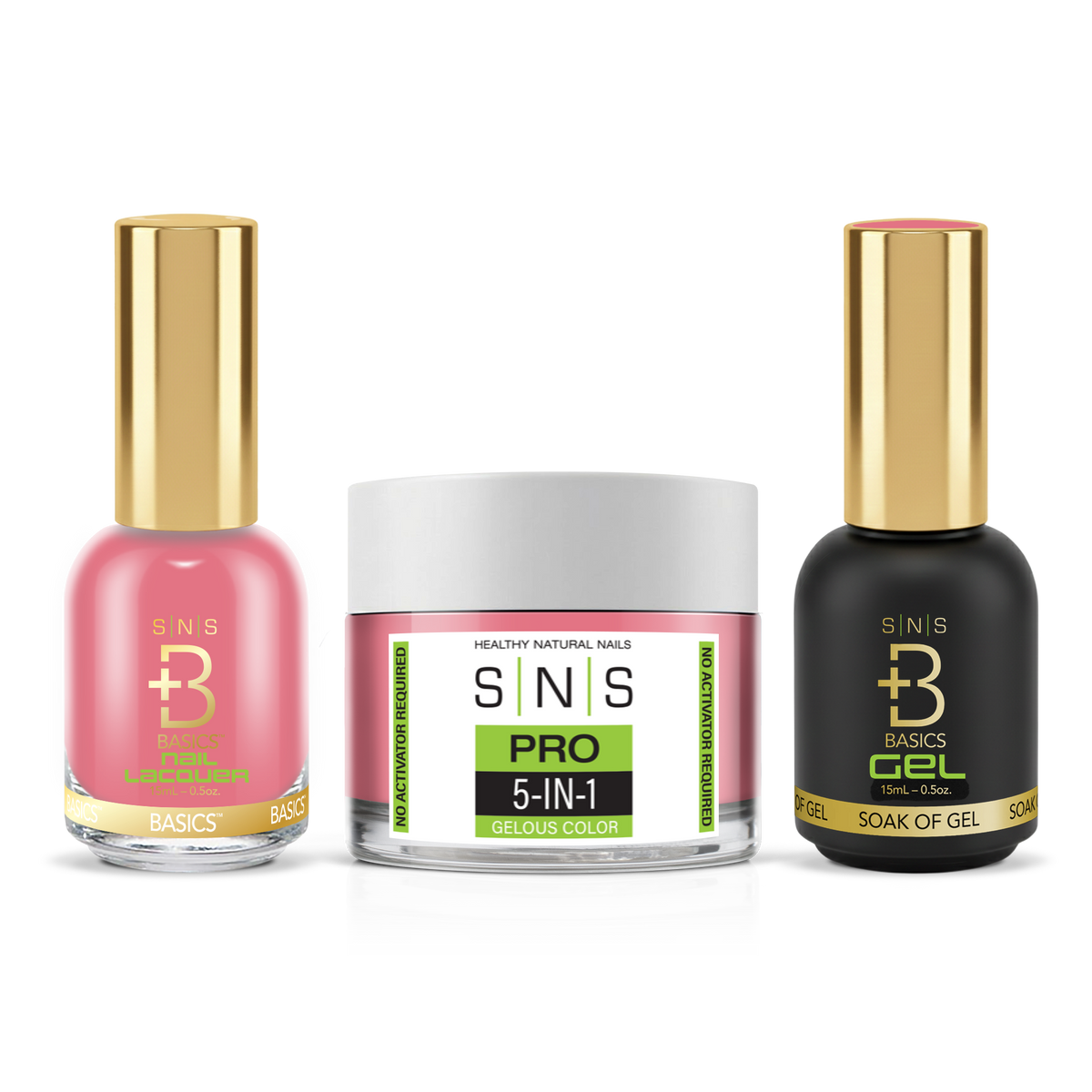 SNS 3-in-1 Set #100 Pink: dip powder jar, GelStar gel polish and nail lacquer bottles, Yellow Green Book Collection