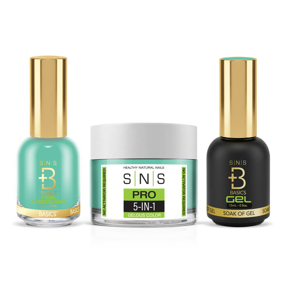 SNS 3-in-1 Set #102 Teal: dip powder jar, GelStar gel polish and nail lacquer bottles, Yellow Green Book Collection