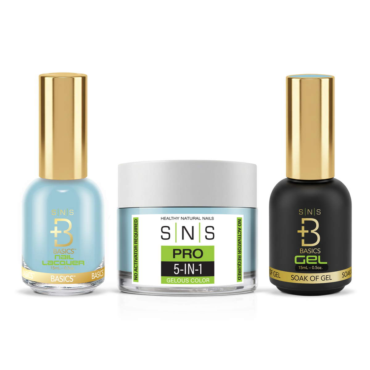 SNS 3-in-1 Set #105 Aqua: dip powder jar, GelStar gel polish and nail lacquer bottles, Yellow Green Book Collection